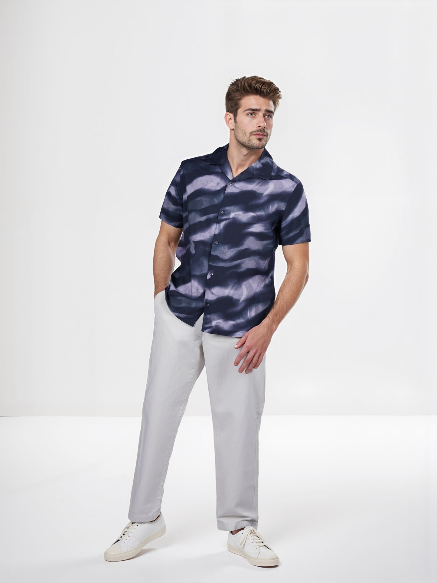 Celio* Printed Regular Fit Viscose-Blend Black Shirt