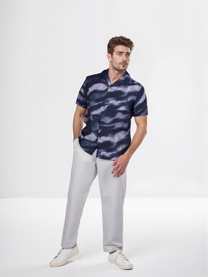 Celio* Printed Regular Fit Viscose-Blend Black Shirt