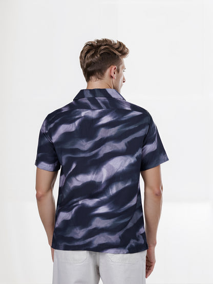 Celio* Printed Regular Fit Viscose-Blend Black Shirt