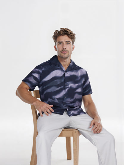 Celio* Printed Regular Fit Viscose-Blend Black Shirt