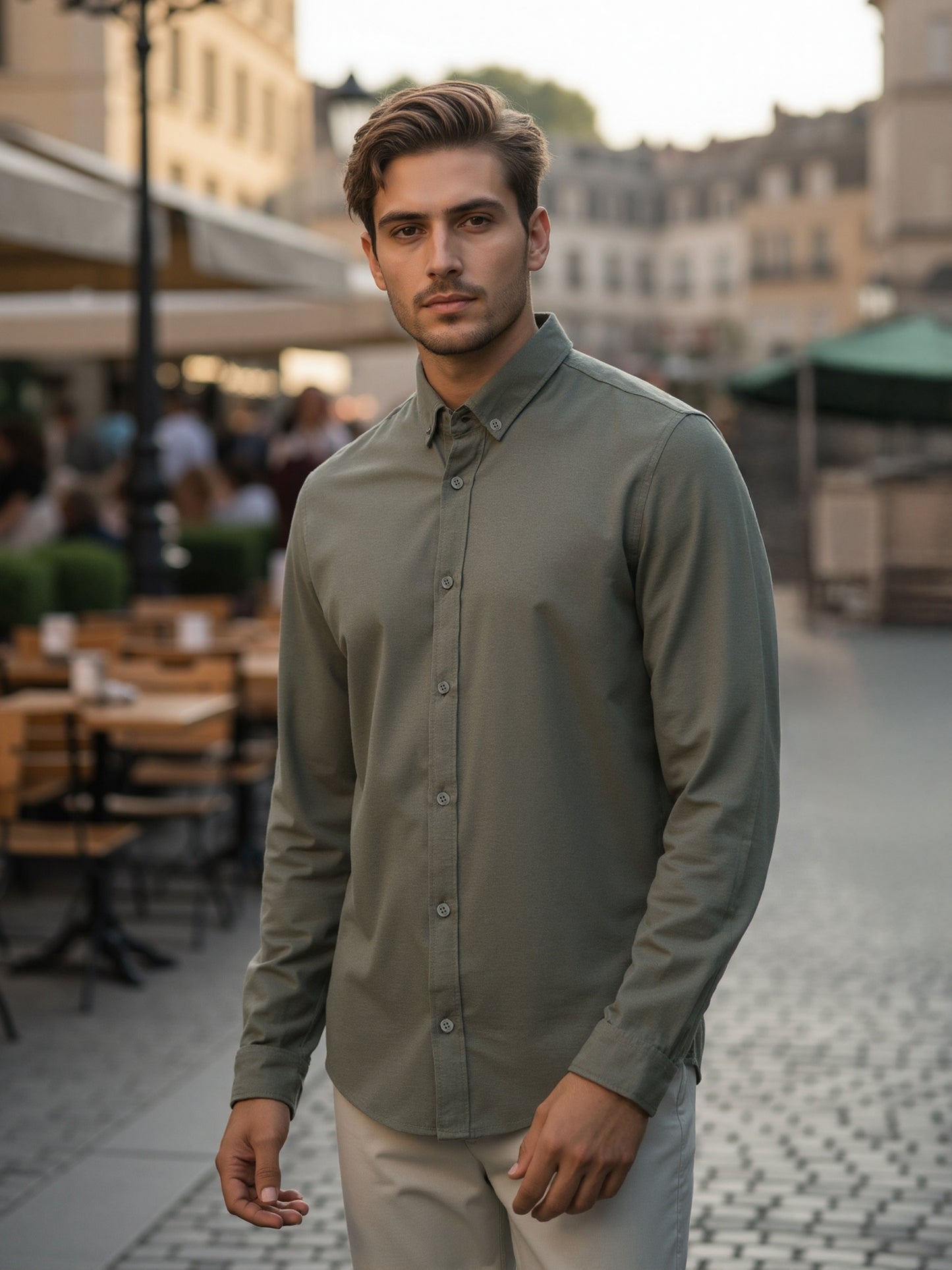 Celio* Men Olive Solid Regular Fit Cotton Shirts