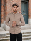 Celio* Solid Regular Fit Cotton-Blend Brown Shirt