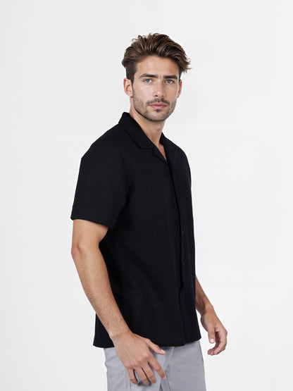 Celio* Solid Regular Fit Poly-Cotton Black Shirt
