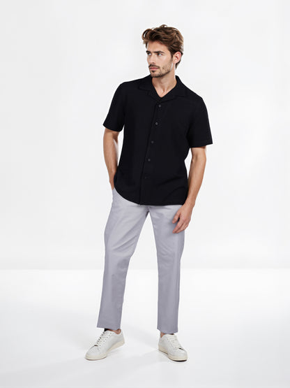 Celio* Solid Regular Fit Poly-Cotton Black Shirt