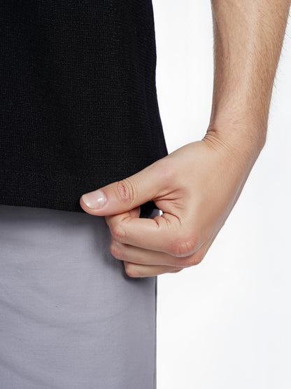 Celio* Solid Regular Fit Poly-Cotton Black Shirt