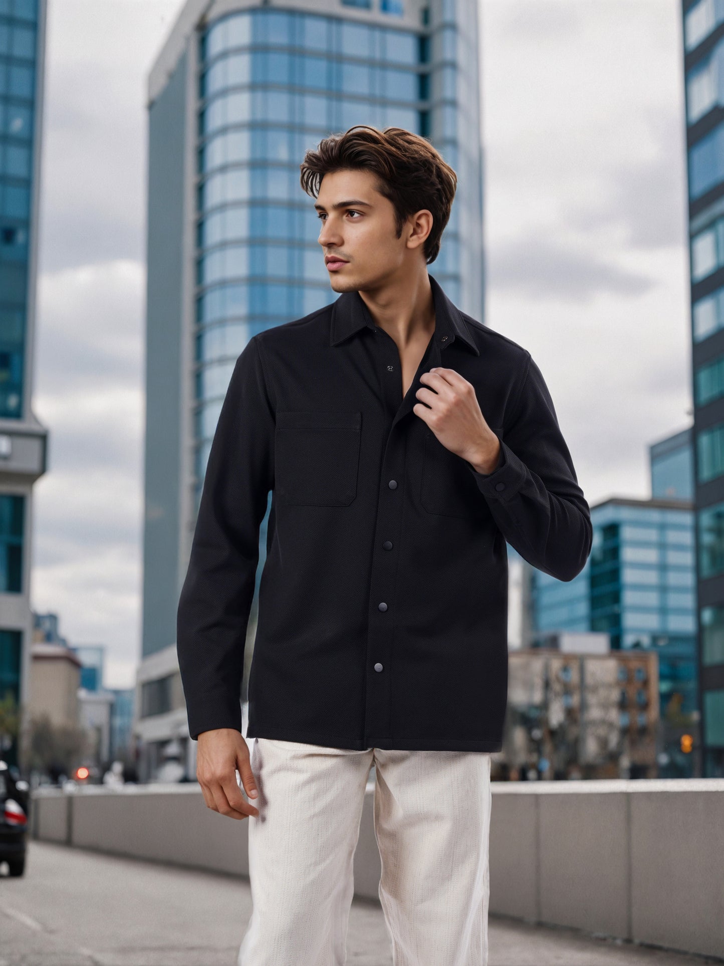 Celio* Men Black Solid Overshirt Polyester Shirts