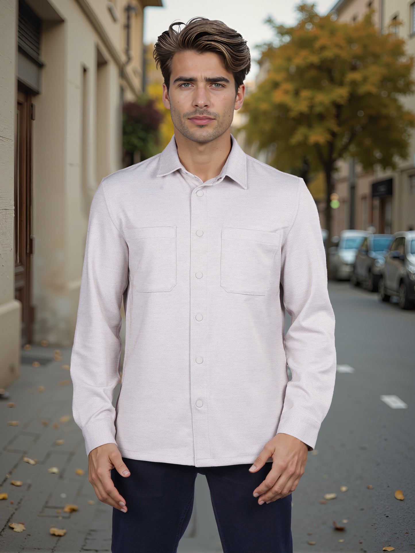 Celio* Solid Overshirt Cotton Beige Shirt