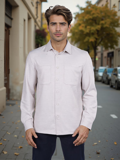 Celio* Solid Overshirt Cotton Beige Shirt