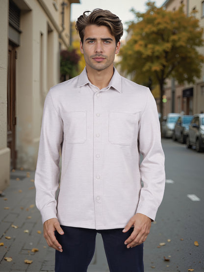 Celio* Solid Overshirt Cotton Beige Shirt