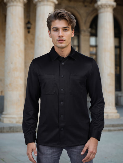 Celio* Solid Oversized Polyester Black Shirt