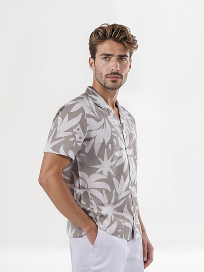 Celio* Printed Regular Fit Cotton Green Shirt