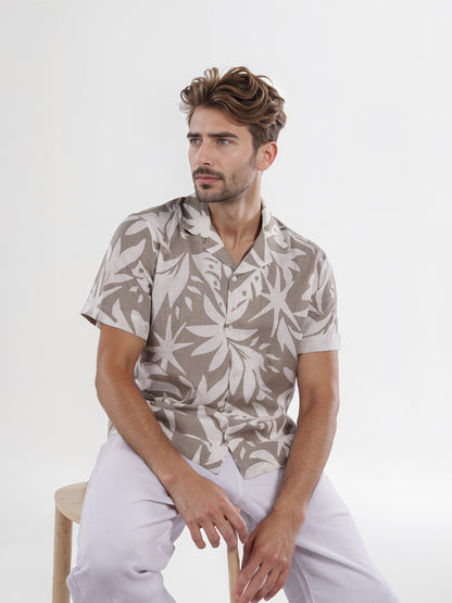 Celio* Printed Regular Fit Cotton Green Shirt