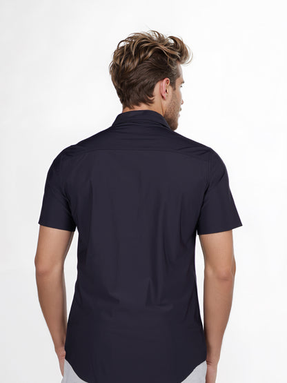 Celio* Solid Slim Fit Poly-Cotton Black Shirt