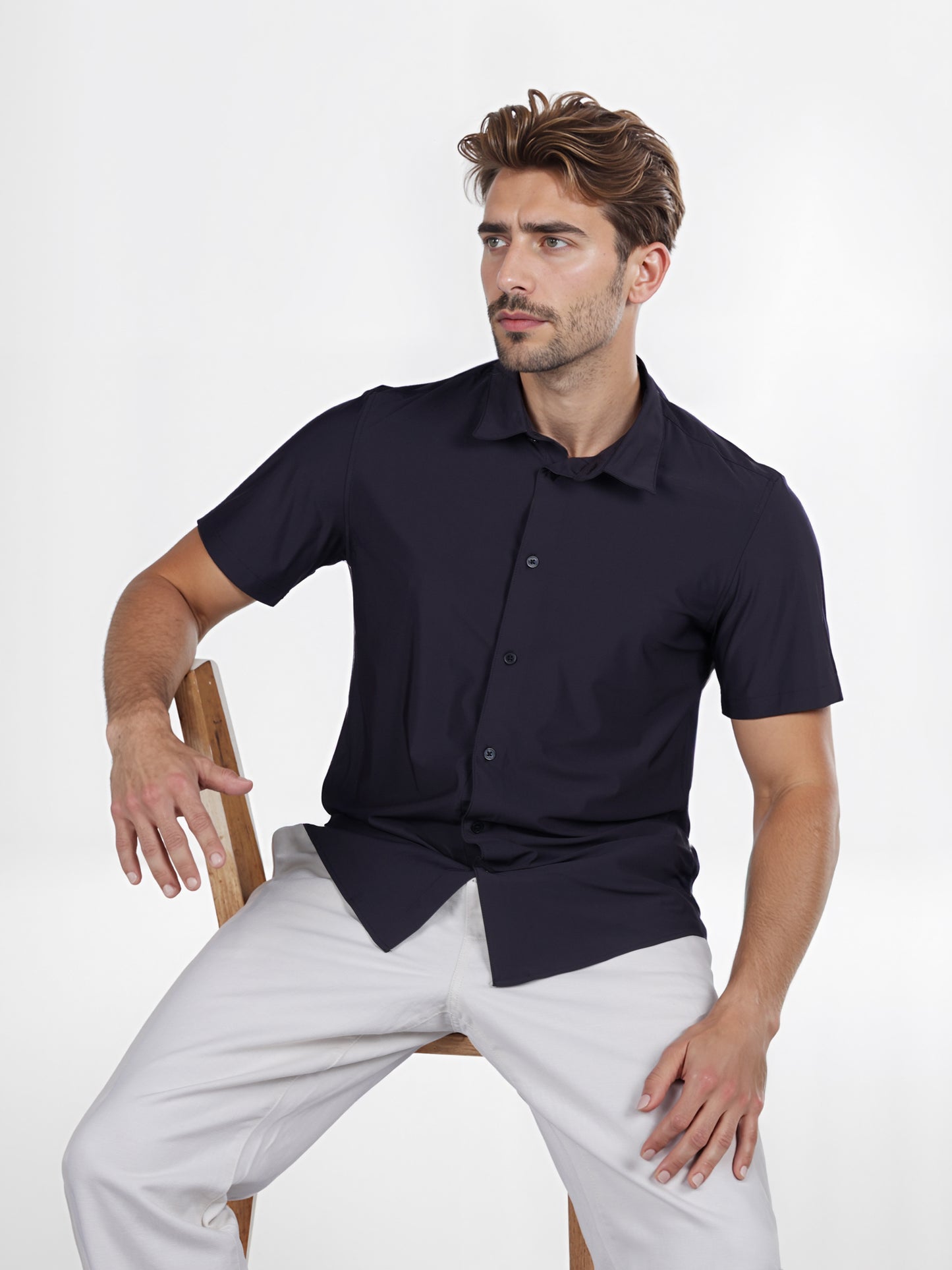 Celio* Solid Slim Fit Poly-Cotton Black Shirt