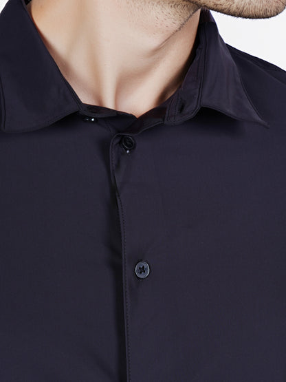 Celio* Solid Slim Fit Poly-Cotton Black Shirt