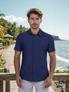 Celio* Solid Slim Fit Poly-Cotton Navy Blue Shirt