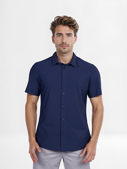 Celio* Solid Slim Fit Poly-Cotton Navy Blue Shirt