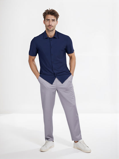 Celio* Solid Slim Fit Poly-Cotton Navy Blue Shirt