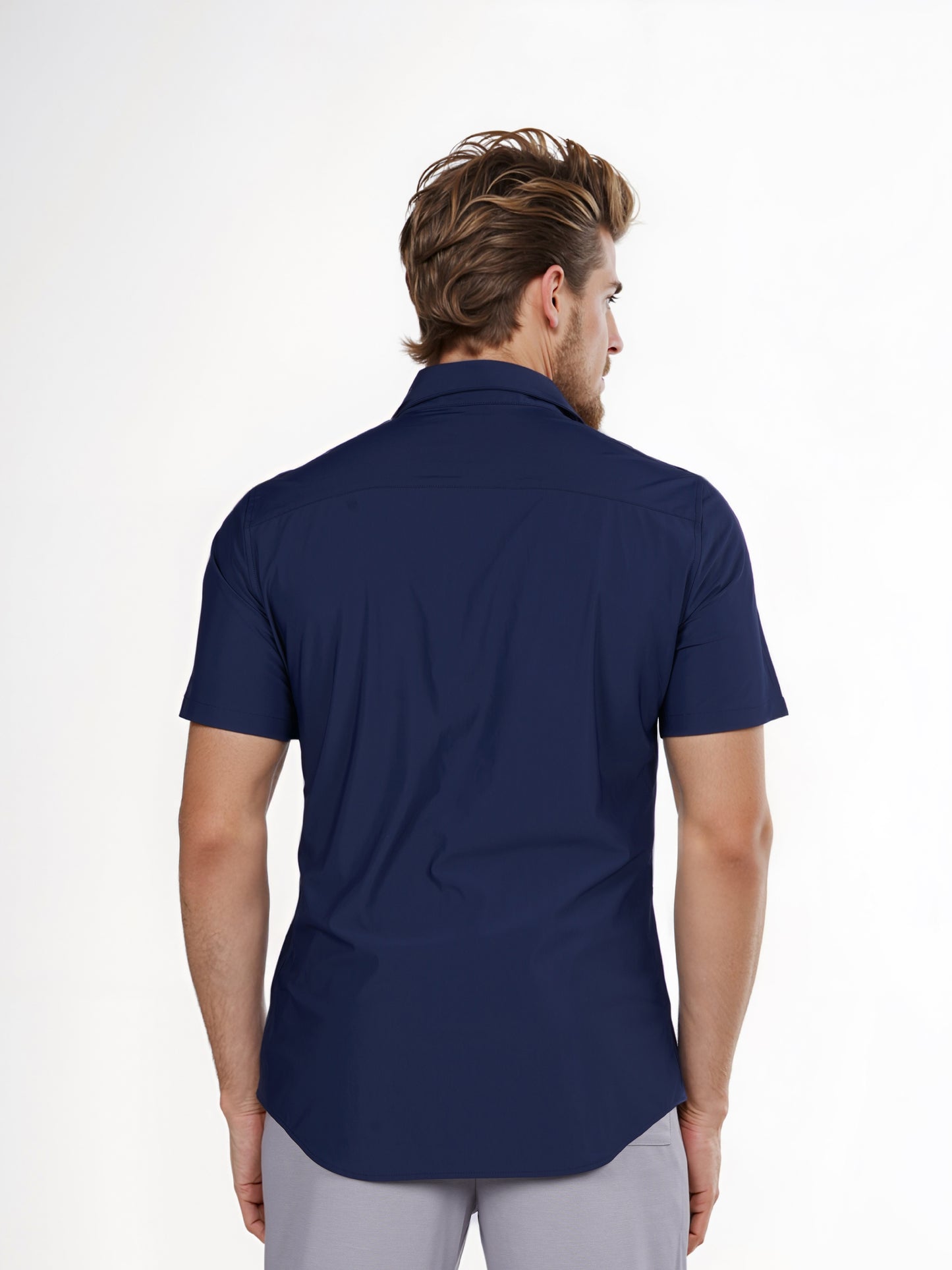 Celio* Solid Slim Fit Poly-Cotton Navy Blue Shirt