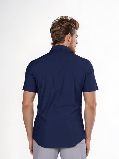Celio* Solid Slim Fit Poly-Cotton Navy Blue Shirt