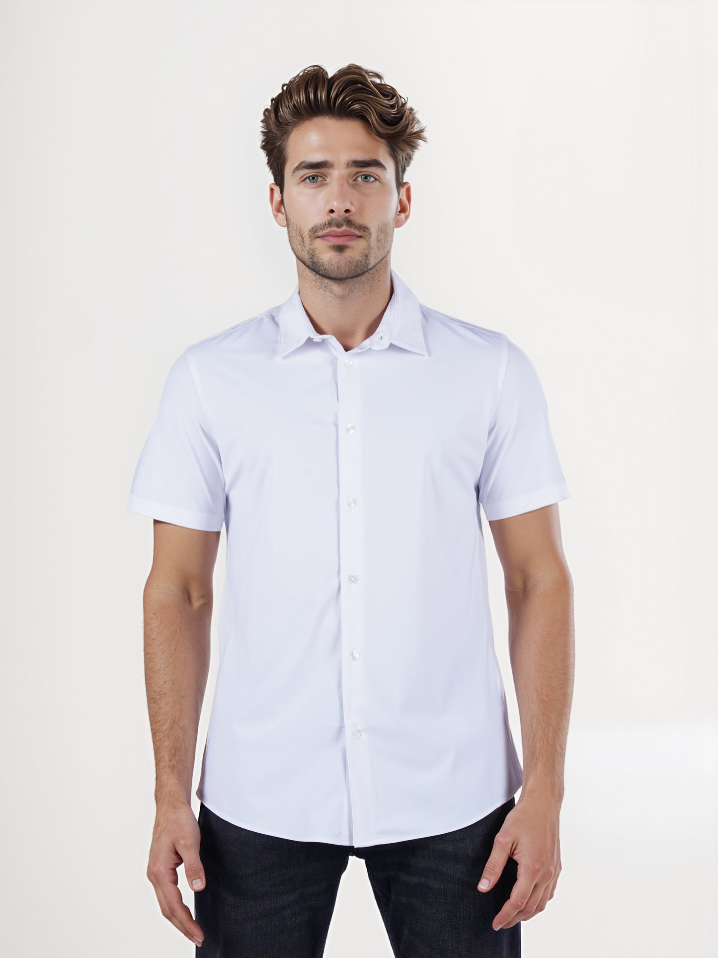 Celio* Solid Slim Fit Poly-Cotton White Shirt