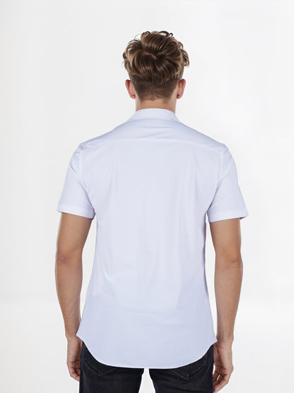 Celio* Solid Slim Fit Poly-Cotton White Shirt