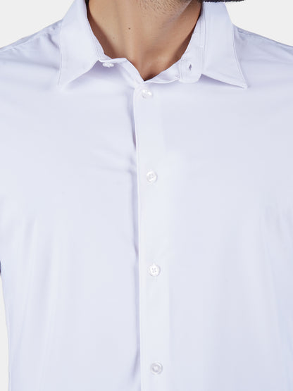 Celio* Solid Slim Fit Poly-Cotton White Shirt