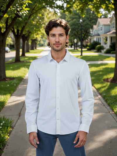 Celio* Solid Slim Fit Polyester-Blend White Shirts