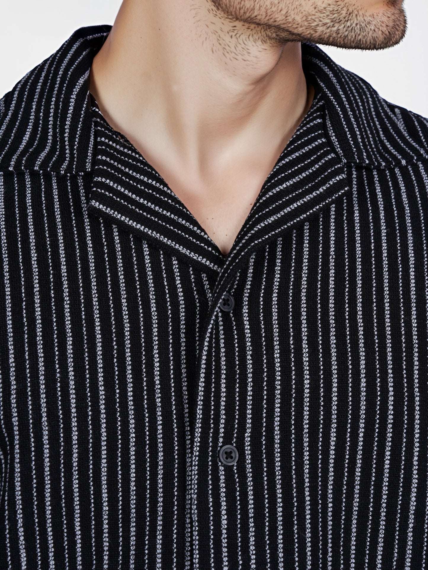 Celio* Striped Regular Fit Cotton Black Shirt