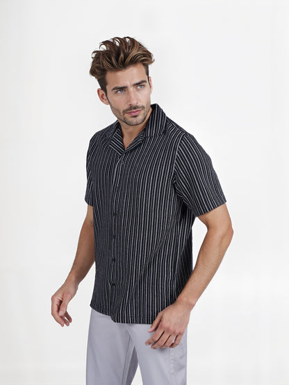 Celio* Striped Regular Fit Cotton Black Shirt