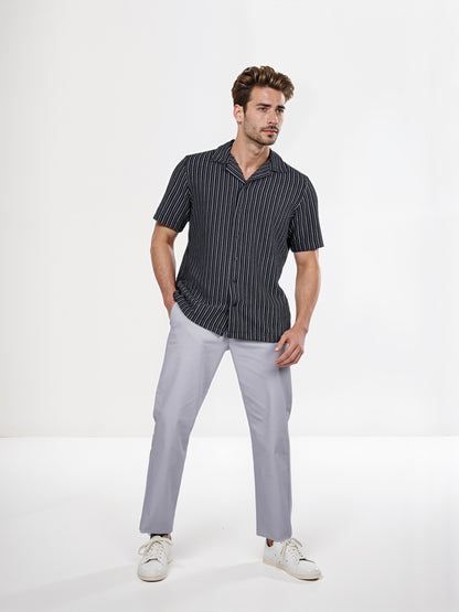 Celio* Striped Regular Fit Cotton Black Shirt