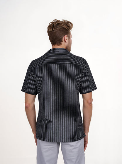 Celio* Striped Regular Fit Cotton Black Shirt