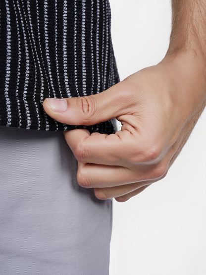 Celio* Striped Regular Fit Cotton Black Shirt