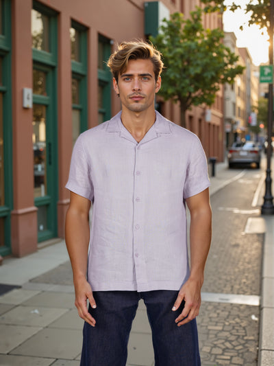 Celio* Solid Regular Fit Linen Purple Shirt