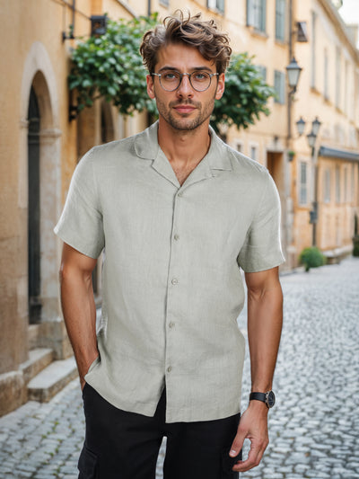 Celio* Solid Regular Fit Linen Green Shirt