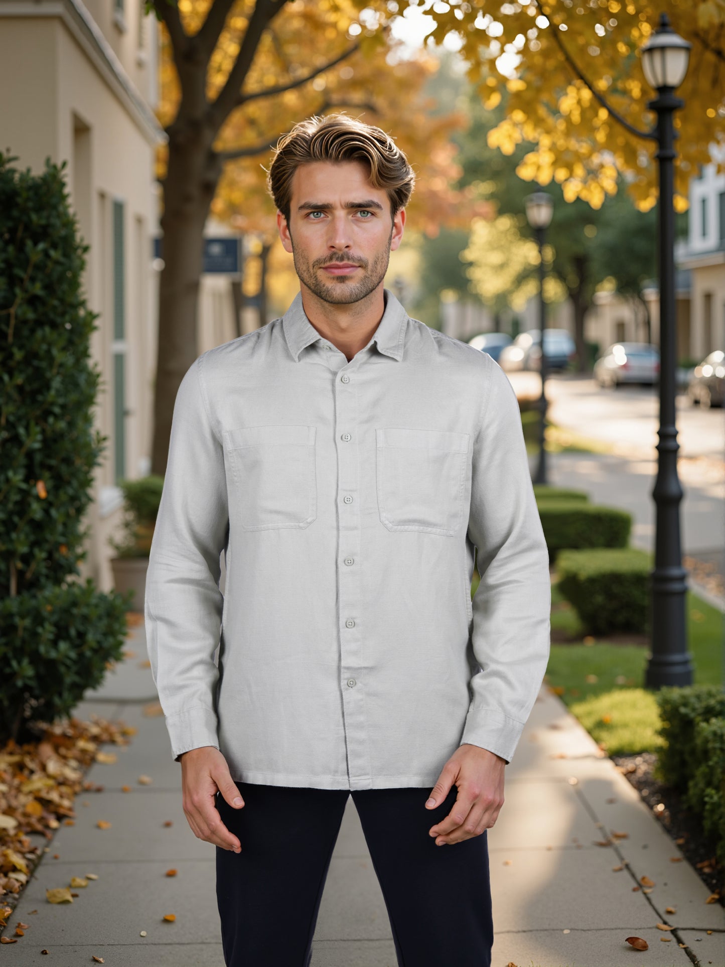 Celio* Solid Overshirt Linen-Blend Green Shirt