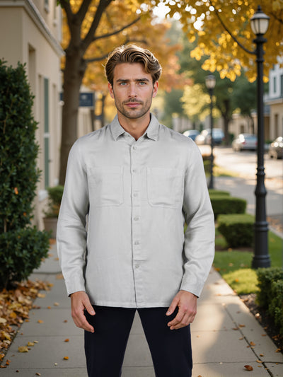 Celio* Solid Overshirt Linen-Blend Green Shirt