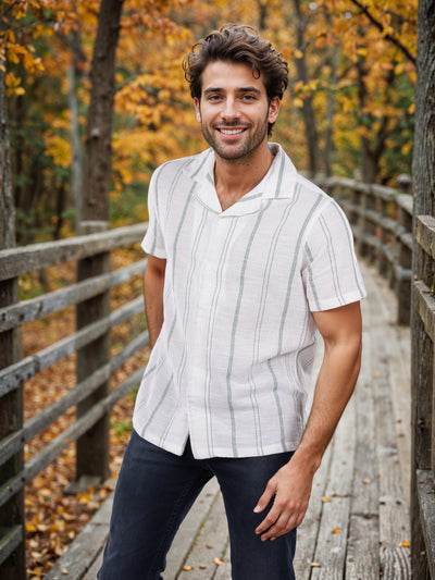 Celio* Striped Regular Fit Cotton Green Shirt