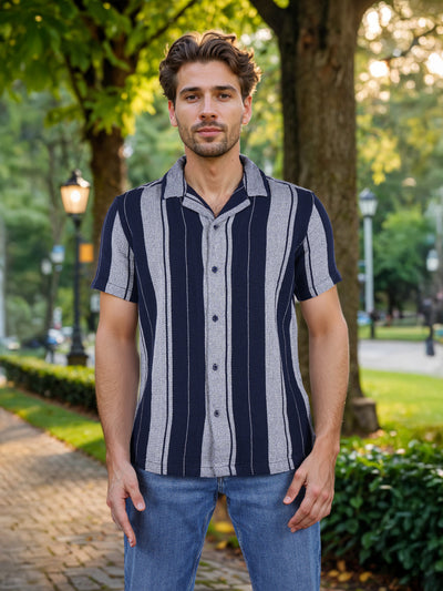Celio* Striped Regular Fit Cotton Blue Shirt