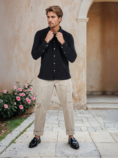 Celio* Solid Regular Fit Poly-Cotton Black Shirt