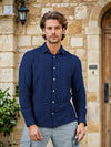 Celio* Solid Regular Fit Poly-Cotton Navy Blue Shirts