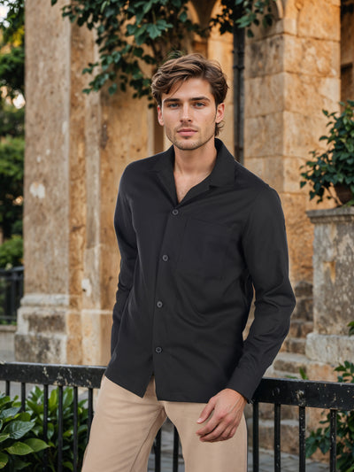 Celio* Solid Oversized Poly-Blend Black Shirt