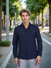 Celio* Solid Oversized Polyester Navy Blue Shirt