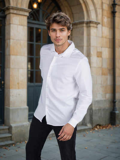 Celio* Solid Regular Fit Cotton-Blend White Shirt