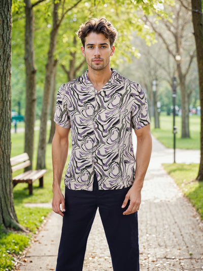 Celio* Printed Regular Fit Viscose Purple Shirts