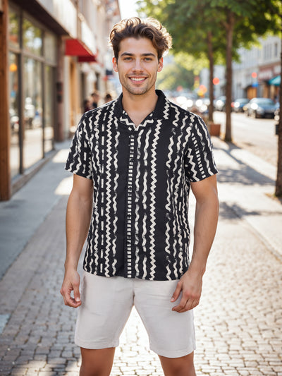 Celio* Printed Boxy Fit Viscose Black Shirts