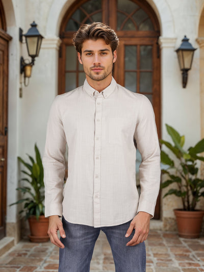 Celio* Solid Regular Fit Cotton Beige Shirt