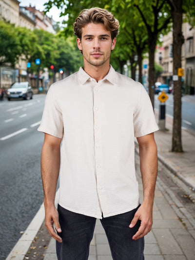 Celio* Solid Regular Fit Cotton Beige Shirt