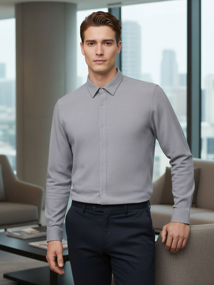 Celio* Men Grey Solid Regular Fit Cotton Shirts