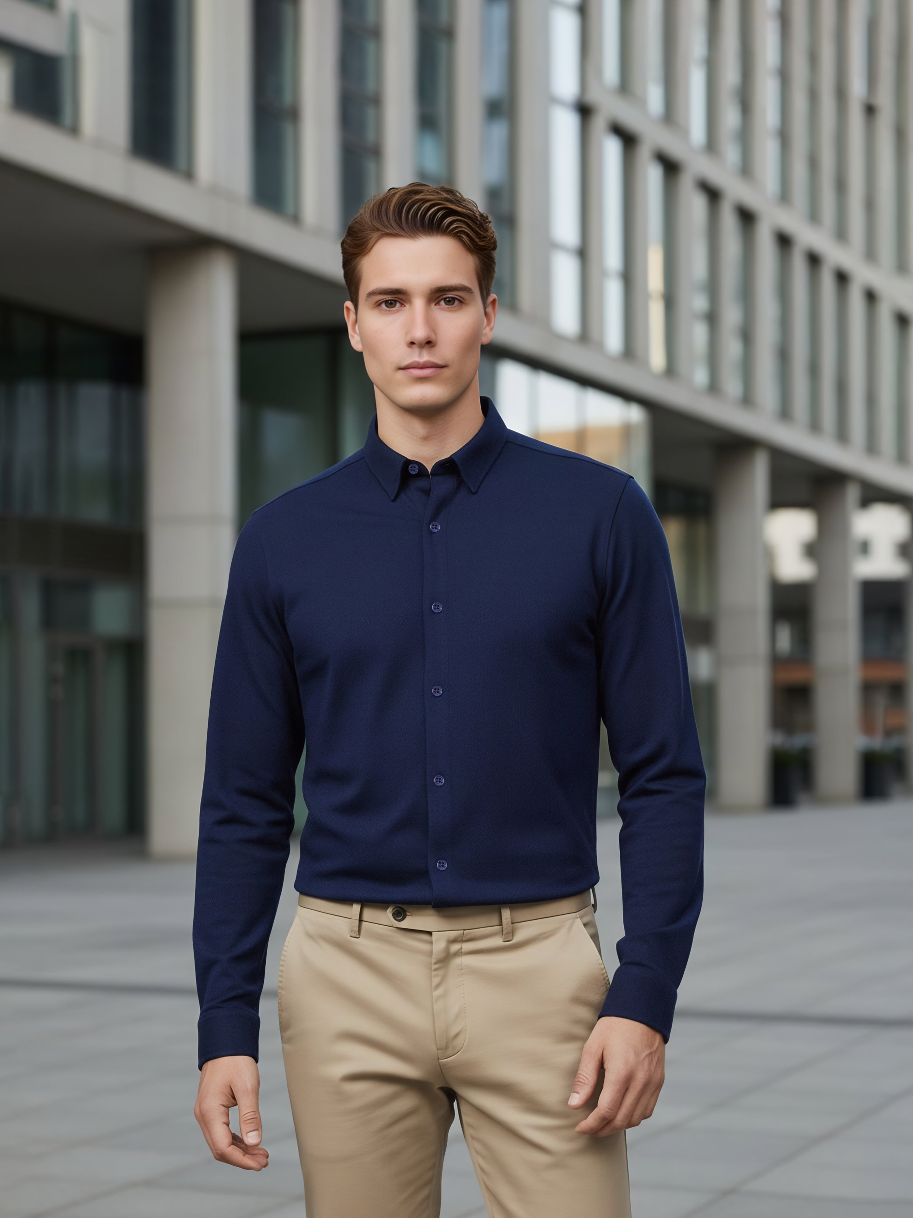 Celio Men Navy Blue Solid Regular Fit Cotton Shirts